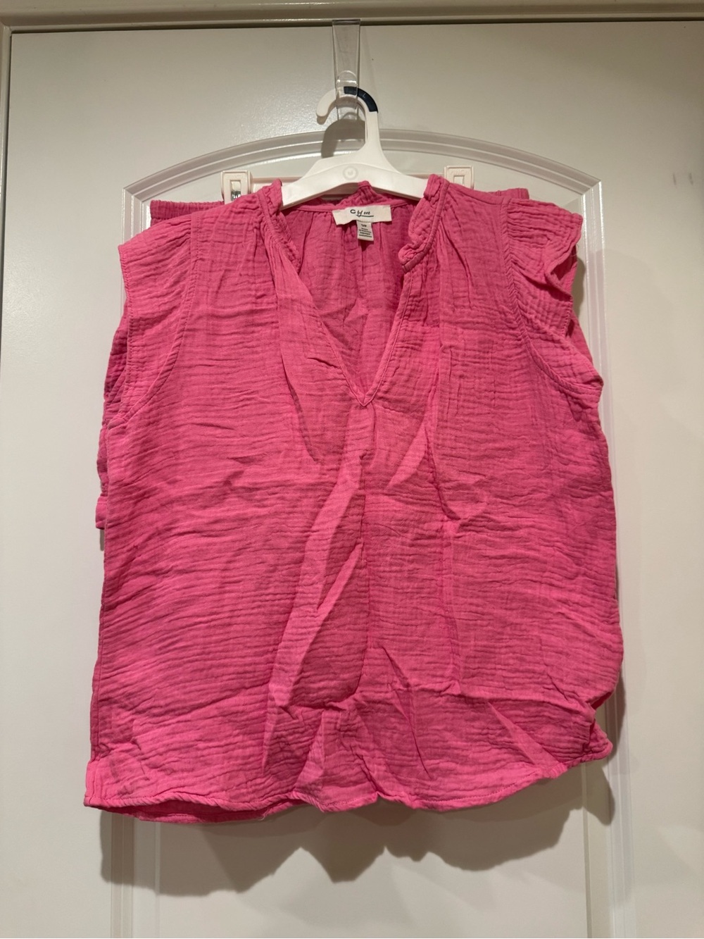 C by One Hot Pink Crinkled V-Neck Cap Sleeve Blouse & Shorts set
